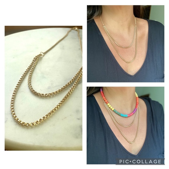 Matte Gold Double Chain Necklace - Picture 1 of 8